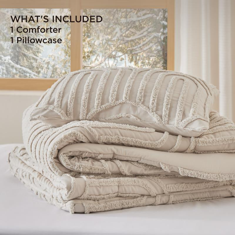 Bedsure Boho Arch Tufted Comforter Set - Beige Boho Bedding Comforter Sets, 3 Pieces Farmhouse Shabby Chic Embroidery Bed Set, Soft Fluffy Cozy Arch Pattern Comforter for All Seasons