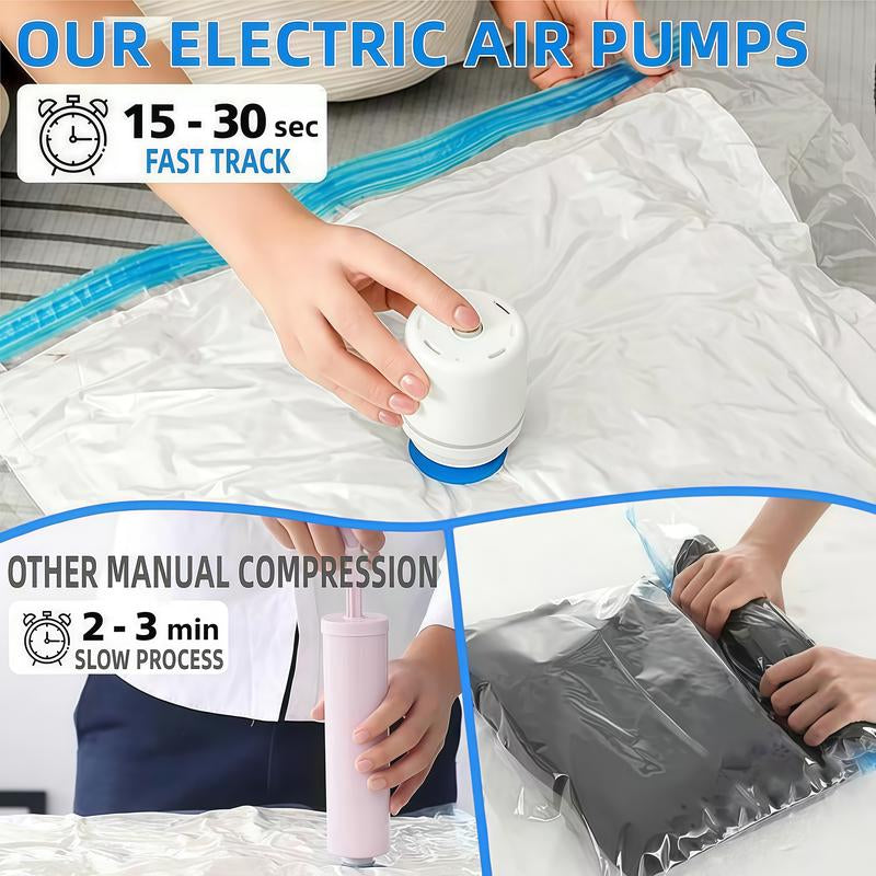 Vacuum Storage Bags (12 Jumbo Pack) Space Saver Bags with 1 Electric Air Pump Vacuum Seal Bags Compression Bags for Clothes Blanket Duvets Pillows Comforters Travel Moving