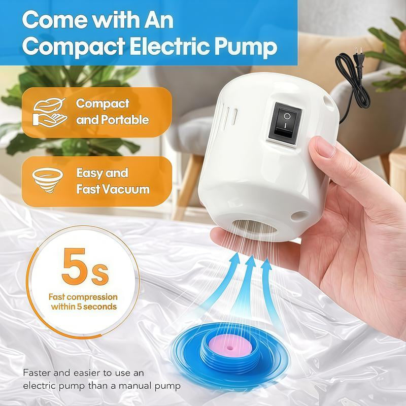 Vacuum Storage Bags (12 Jumbo Pack) Space Saver Bags with 1 Electric Air Pump Vacuum Seal Bags Compression Bags for Clothes Blanket Duvets Pillows Comforters Travel Moving