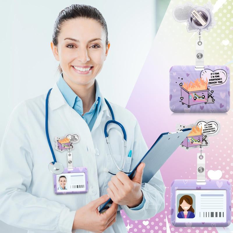 ID Badge Reel Holder Funny Retractable Badge Reel Horizontal Badge Holder with Alligator Clip for Doctor Nurse Teacher Student Office Worker Volunteer Hospital Healthcare Accessories, Christmas Gift