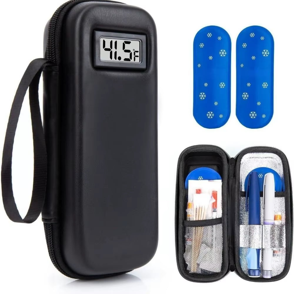 Insulin Cooler Travel Case with Thermometer Display Medicine Organizer Bag Waterproof Insulin Cooling Bag for Diabetics