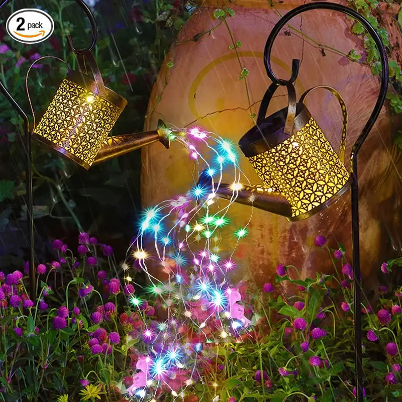 1 2pcs Watering Can Lights, Copper Solar Garden Lights For Outdoor Pathway Yard Deck Lawn Patio