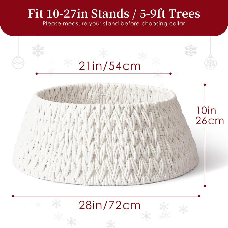 28In Woven Christmas Tree Collar, Chunky Cotton Rope Weave Skirt Basket - Elegant Beige Tree Base Cover for 6Ft 7.5Ft 9Ft Artificial Trees - Holiday Decoration, Natural & Stable