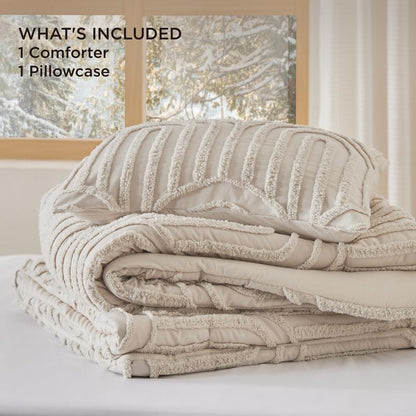 Bedsure Boho Arch Tufted Comforter Set - Beige Boho Bedding Comforter Sets, 3 Pieces Farmhouse Shabby Chic Embroidery Bed Set, Soft Fluffy Cozy Arch Pattern Comforter for All Seasons