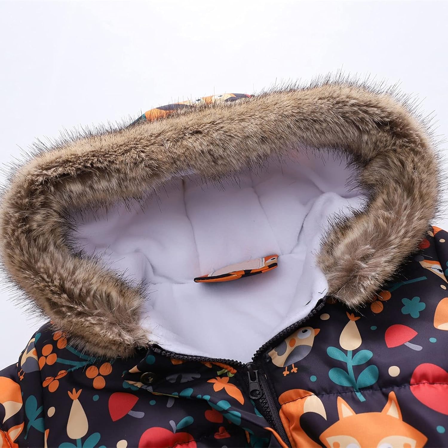 Cozy Floral Faux Fur Hooded Down Jacket for Girls - Warm & Windproof Winter Coat