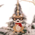 5Pcs Christmas Wooden Ornaments Cute Dog Cat Car Hanging Pendants for Christmas Tree Christmas Decoration 2024 Navidad Xmax Gift