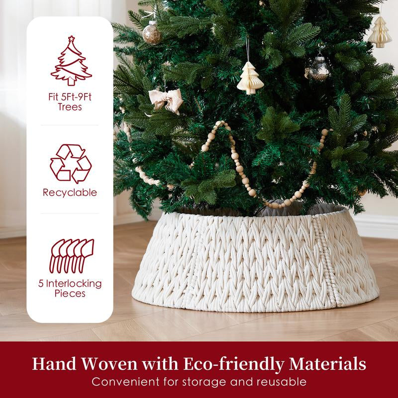 28In Woven Christmas Tree Collar, Chunky Cotton Rope Weave Skirt Basket - Elegant Beige Tree Base Cover for 6Ft 7.5Ft 9Ft Artificial Trees - Holiday Decoration, Natural & Stable