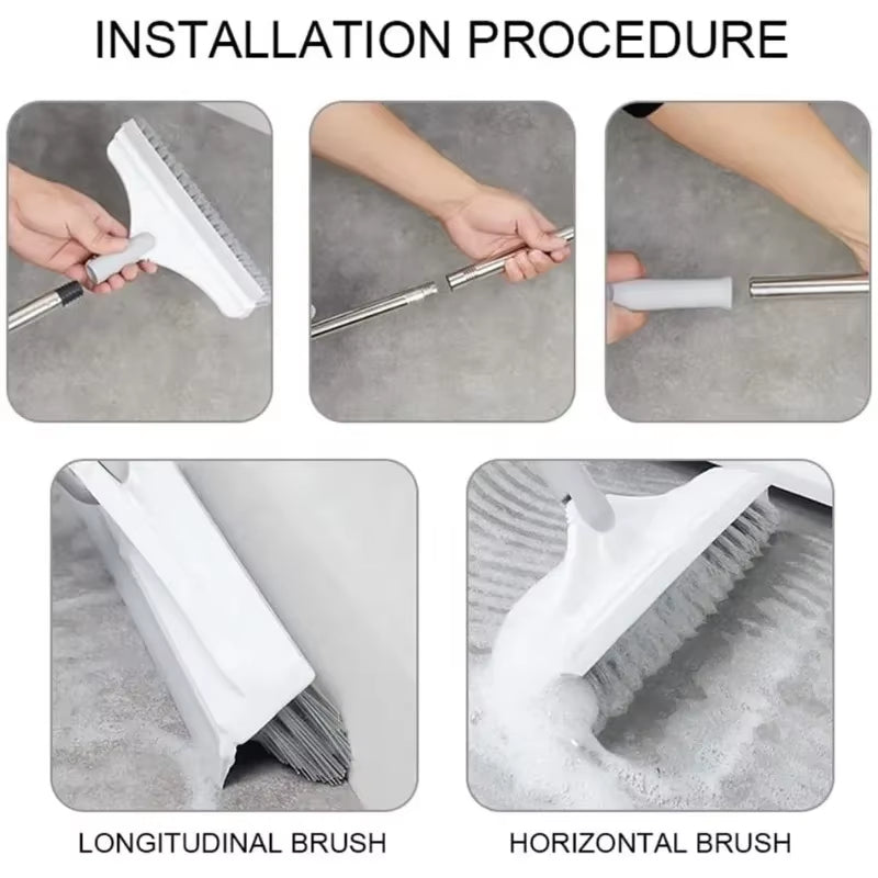 Floor Scrub Brush 2 in 1 Cleaning Brush Long Handle Removable Wiper Magic Broom Brush Squeegee Tile Kitchen Cleaning Tools