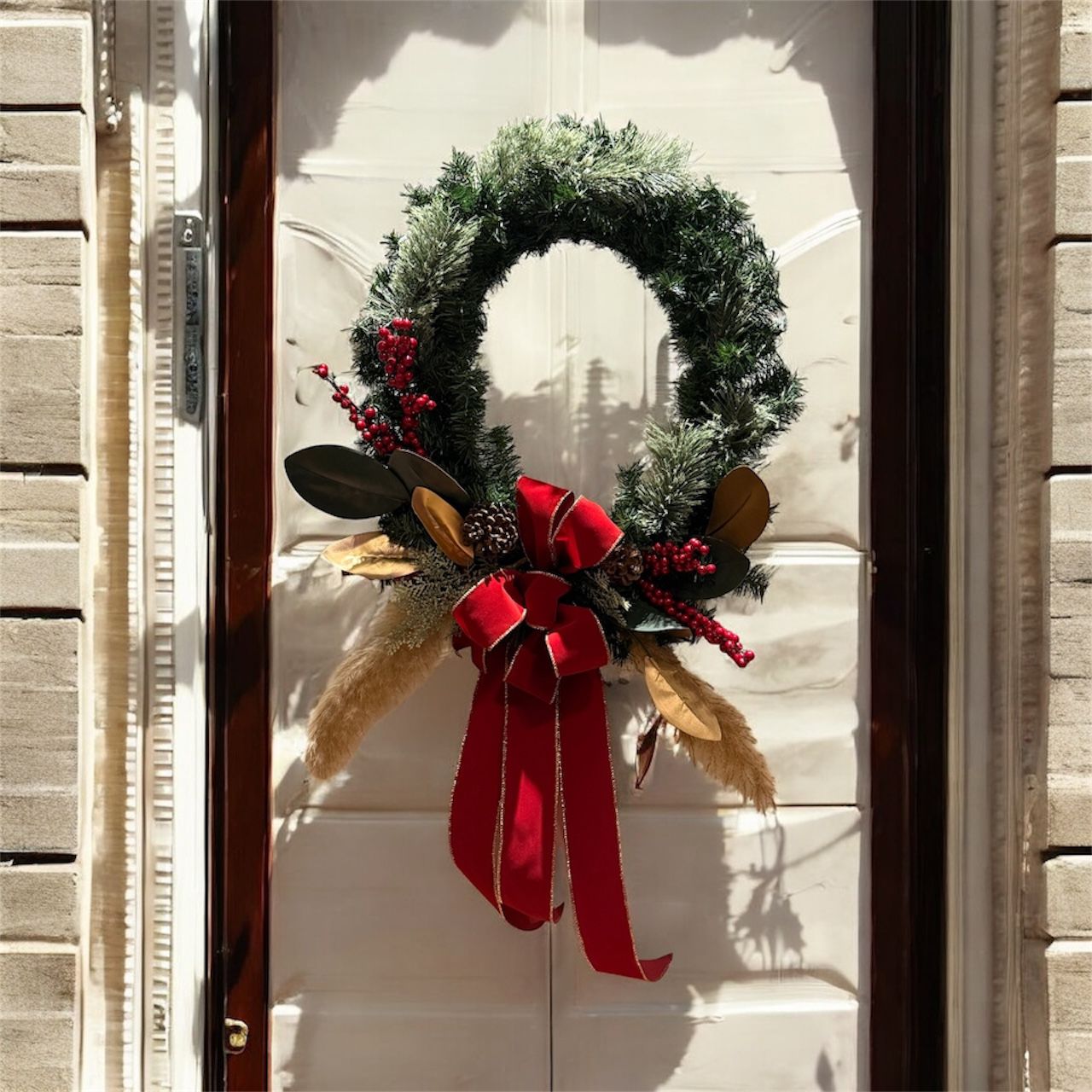 “Winter Magnolia &amp; Velvet Ribbon Elegance Wreath”