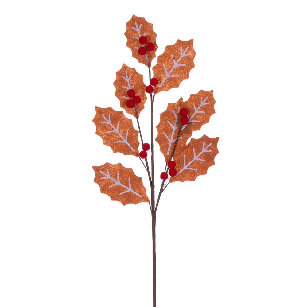 27.5" Felt Gingerbread Holly Leaf Spray