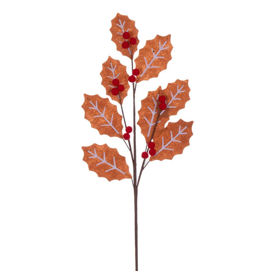 27.5" Felt Gingerbread Holly Leaf Spray