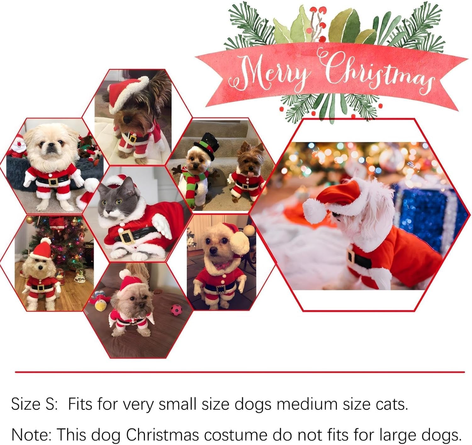 Pet Christmas Costumes Dog Suit with Cap Santa Claus Suit Dog Hoodies Cat Xmas Costumes (Red, S)