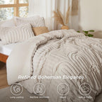 Bedsure Boho Arch Tufted Comforter Set - Beige Boho Bedding Comforter Sets, 3 Pieces Farmhouse Shabby Chic Embroidery Bed Set, Soft Fluffy Cozy Arch Pattern Comforter for All Seasons