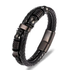 Classic Multilayer Leather Bracelet Men Hand Jewelry Gift Handsome Business Bracelet with Metal Magnetic Clasp