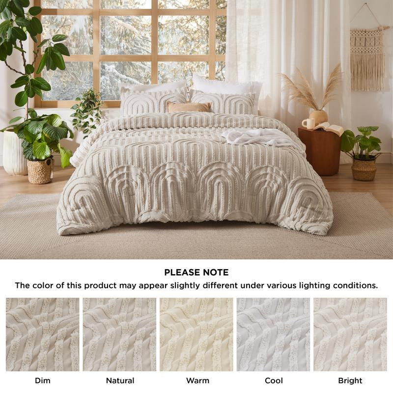 Bedsure Boho Arch Tufted Comforter Set - Beige Boho Bedding Comforter Sets, 3 Pieces Farmhouse Shabby Chic Embroidery Bed Set, Soft Fluffy Cozy Arch Pattern Comforter for All Seasons