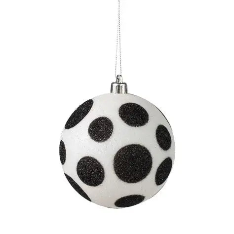 4.75" White Ornament with Black Polka Dots