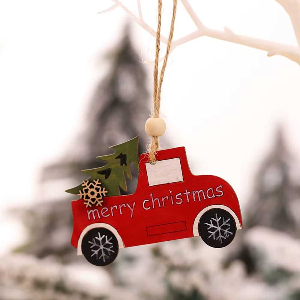 5Pcs Christmas Wooden Ornaments Cute Dog Cat Car Hanging Pendants for Christmas Tree Christmas Decoration 2024 Navidad Xmax Gift