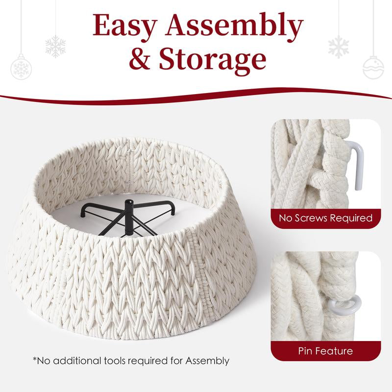 28In Woven Christmas Tree Collar, Chunky Cotton Rope Weave Skirt Basket - Elegant Beige Tree Base Cover for 6Ft 7.5Ft 9Ft Artificial Trees - Holiday Decoration, Natural & Stable