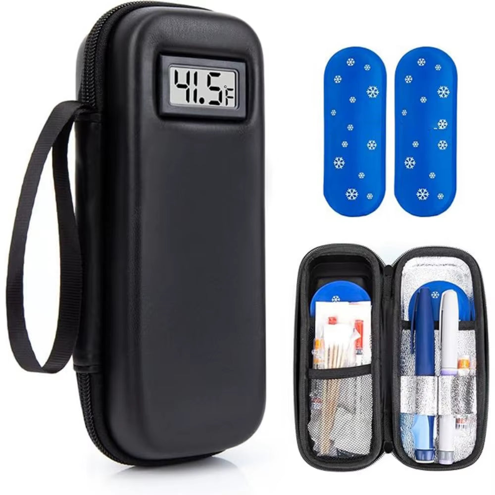 Insulin Cooler Travel Case with Thermometer Display Medicine Organizer Bag Waterproof Insulin Cooling Bag for Diabetics