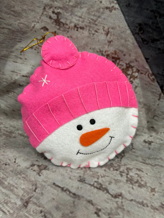 6" Light Plush Snowman Head in Pink