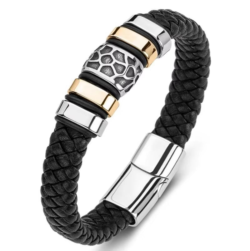 Classic Multilayer Leather Bracelet Men Hand Jewelry Gift Handsome Business Bracelet with Metal Magnetic Clasp