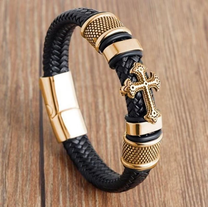 Classic Multilayer Leather Bracelet Men Hand Jewelry Gift Handsome Business Bracelet with Metal Magnetic Clasp