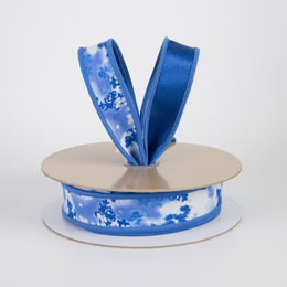 7/8" Double Sided Fused Abstract Print Ribbon: Blues & White (10 Yards)