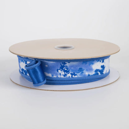 7/8" Double Sided Fused Abstract Print Ribbon: Blues & White (10 Yards)