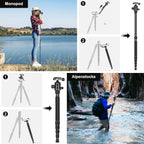 80/85 Inches Heavy Duty Tripod for Camera and Phone, 85" Camera Monopod Tripods, DSLR Binoculars Spotting Scope Camcorders Video Tripod Stand, 360 Degree Ball Head, 35 Lbs Loads
