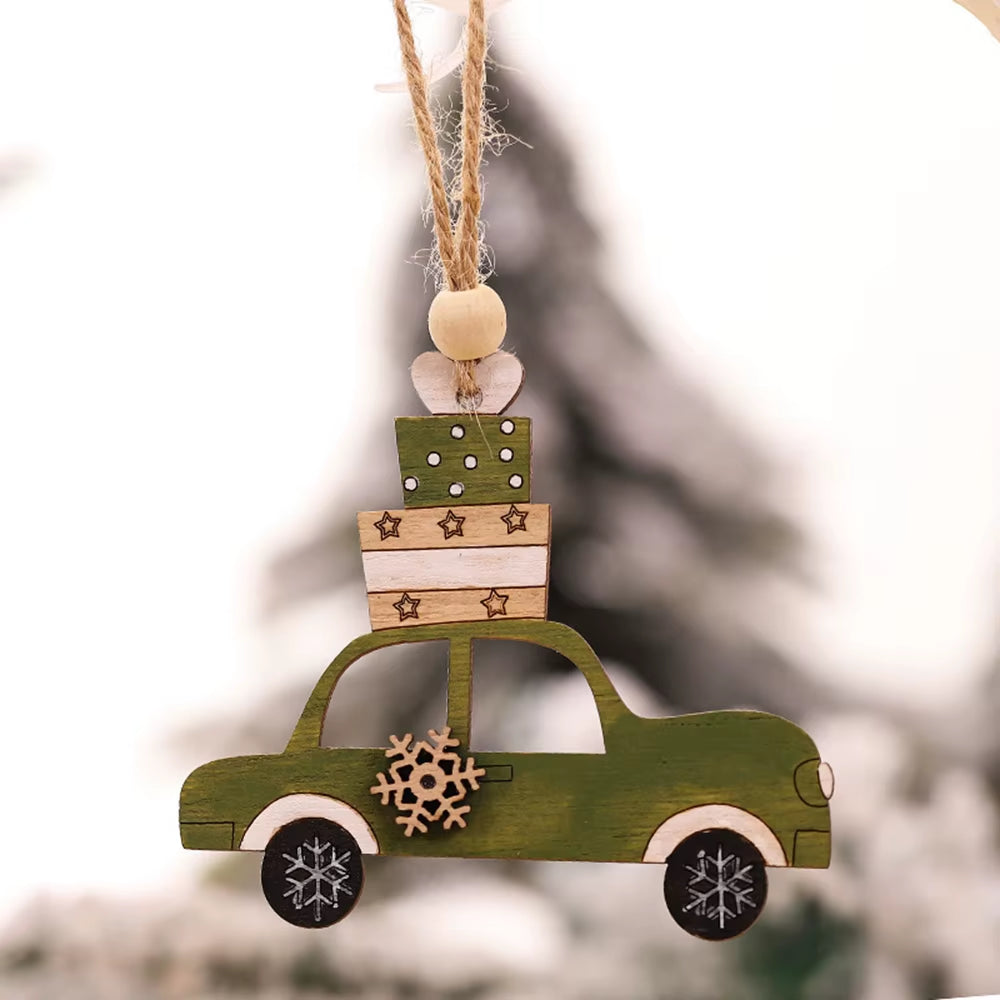 5Pcs Christmas Wooden Ornaments Cute Dog Cat Car Hanging Pendants for Christmas Tree Christmas Decoration 2024 Navidad Xmax Gift