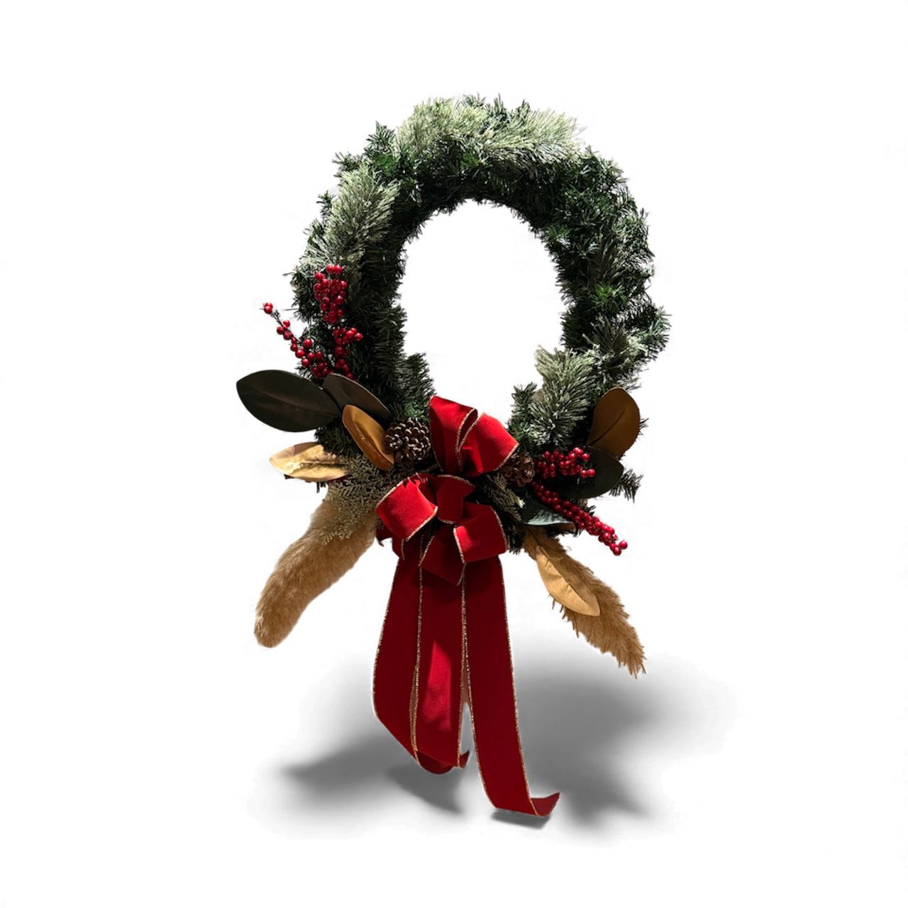 “Winter Magnolia &amp; Velvet Ribbon Elegance Wreath”