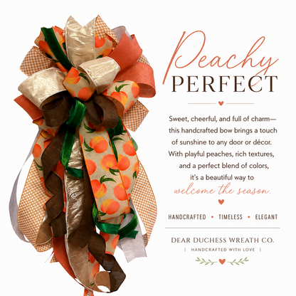 Peachy Perfect bow lifestyle graphic with Dear Duchess branding