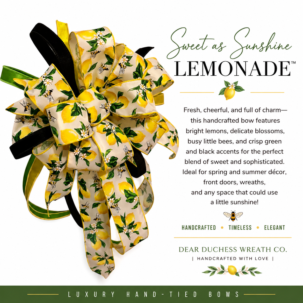 Lemon Blossom & Bee Luxe Hand-Tied Bow