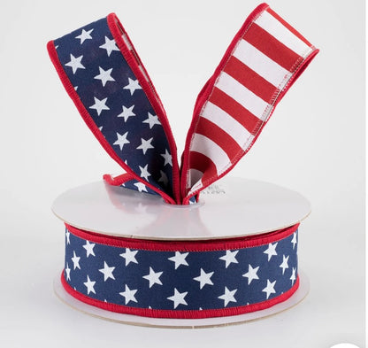 1.5" Double Sided Fused Stars & Stripes Ribbon: Navy (10 Yards)