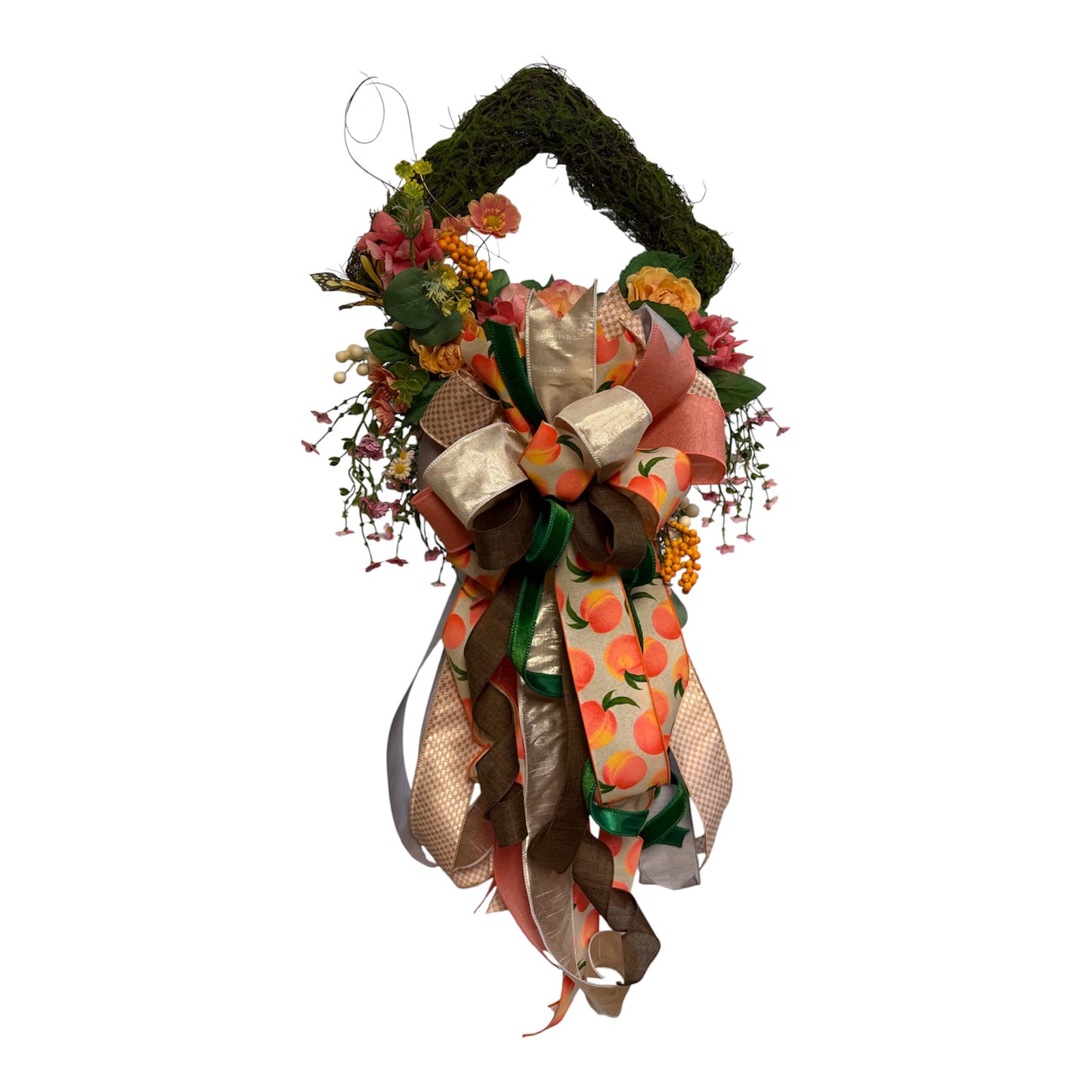 Peach Please moss diamond wreath on white background