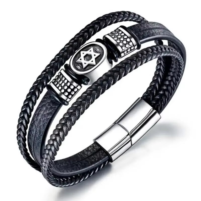 Classic Multilayer Leather Bracelet Men Hand Jewelry Gift Handsome Business Bracelet with Metal Magnetic Clasp