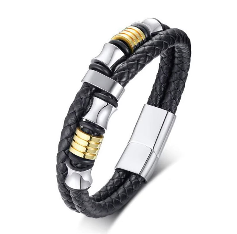 Classic Multilayer Leather Bracelet Men Hand Jewelry Gift Handsome Business Bracelet with Metal Magnetic Clasp