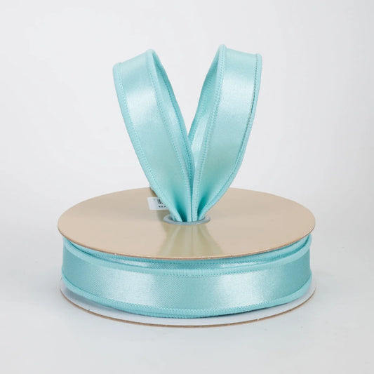 7/8" Double Sided Fused Satin Ribbon: Aqua Blue (10 Yards)