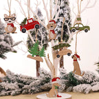 5Pcs Christmas Wooden Ornaments Cute Dog Cat Car Hanging Pendants for Christmas Tree Christmas Decoration 2024 Navidad Xmax Gift