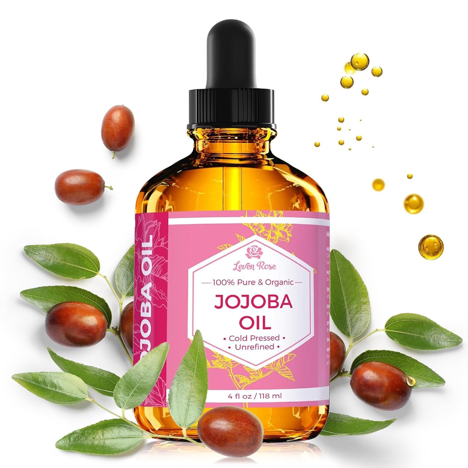 Jojoba Oil Organic, Pure Cold Pressed Natural Unrefined Moisturizer for Skin Hair and Nails 4 Oz