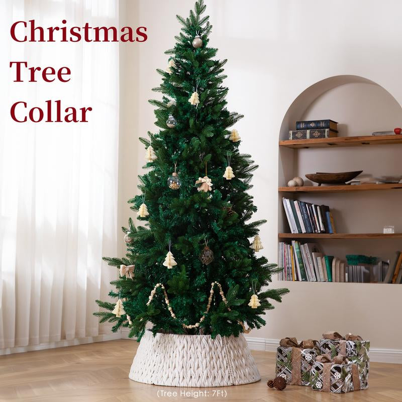 28In Woven Christmas Tree Collar, Chunky Cotton Rope Weave Skirt Basket - Elegant Beige Tree Base Cover for 6Ft 7.5Ft 9Ft Artificial Trees - Holiday Decoration, Natural & Stable