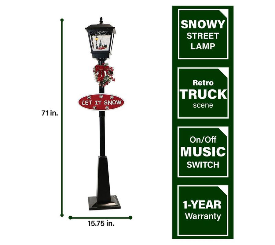Fraser Hill Farm 71-In. Musical Snowy Christmasstreet Lamp