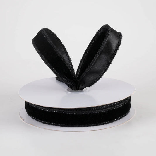 7/8" Deluxe Velvet Satin Backing Ribbon: Black (10 Yards)