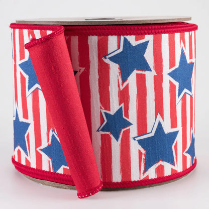[D Stevens] 4" Dupioni Independence Day Stars & Stripes Ribbon: Red (10 Yards)