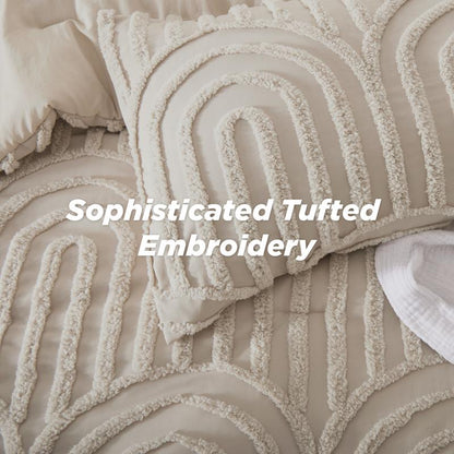 Bedsure Boho Arch Tufted Comforter Set - Beige Boho Bedding Comforter Sets, 3 Pieces Farmhouse Shabby Chic Embroidery Bed Set, Soft Fluffy Cozy Arch Pattern Comforter for All Seasons