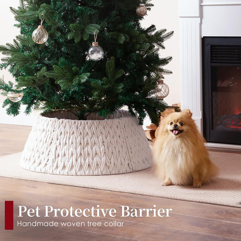 28In Woven Christmas Tree Collar, Chunky Cotton Rope Weave Skirt Basket - Elegant Beige Tree Base Cover for 6Ft 7.5Ft 9Ft Artificial Trees - Holiday Decoration, Natural & Stable