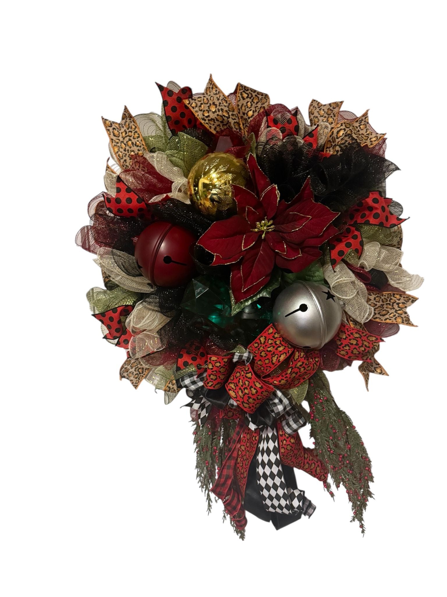 Golden Bell Cardinal Christmas Teardrop – Luxury Holiday Swag”