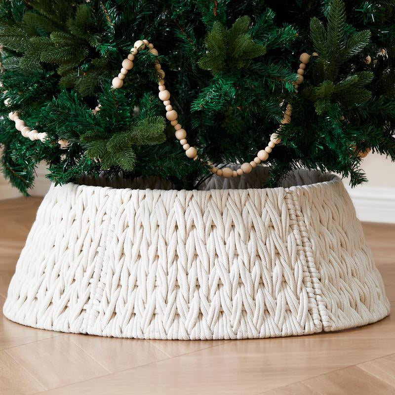 28In Woven Christmas Tree Collar, Chunky Cotton Rope Weave Skirt Basket - Elegant Beige Tree Base Cover for 6Ft 7.5Ft 9Ft Artificial Trees - Holiday Decoration, Natural & Stable