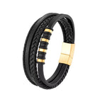 Classic Multilayer Leather Bracelet Men Hand Jewelry Gift Handsome Business Bracelet with Metal Magnetic Clasp