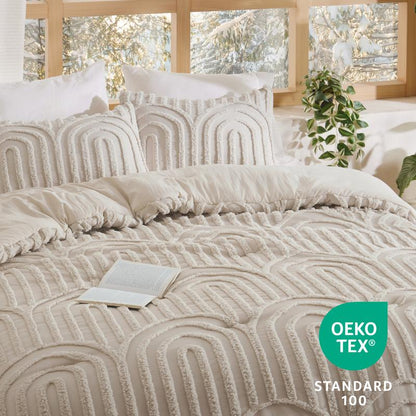 Bedsure Boho Arch Tufted Comforter Set - Beige Boho Bedding Comforter Sets, 3 Pieces Farmhouse Shabby Chic Embroidery Bed Set, Soft Fluffy Cozy Arch Pattern Comforter for All Seasons